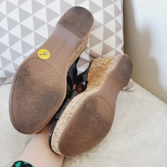 NWT Nordstrom Sam & Libby Black Leather Strappy Wedge Boho Beach Sandals 7 - Picture 5 of 5